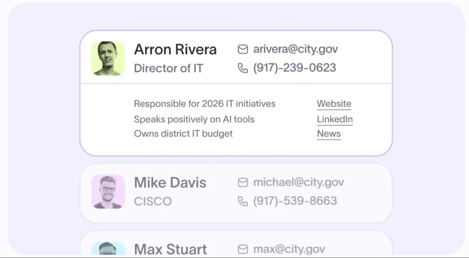 Starbridge verified contact and company data for a public sector account