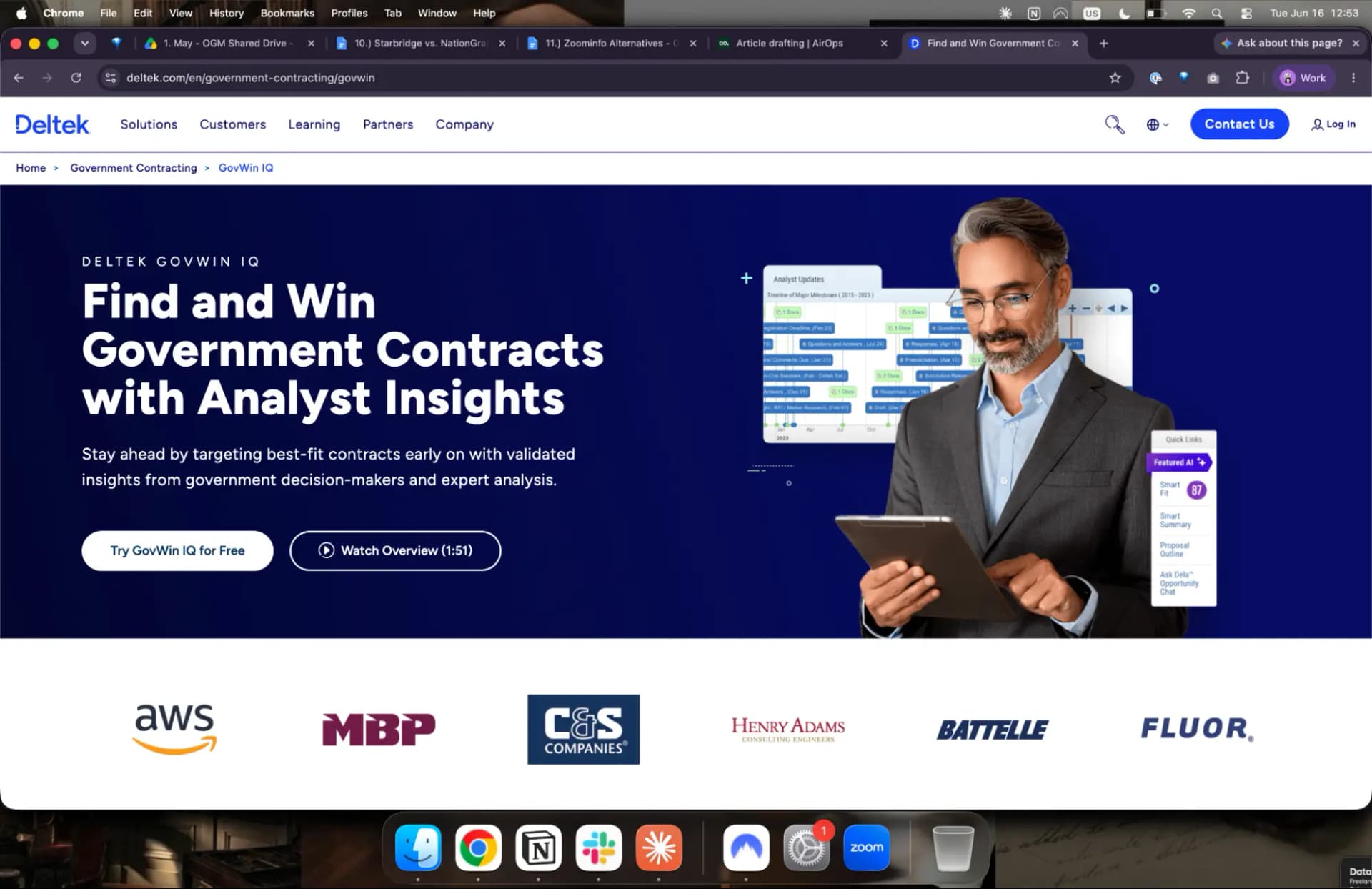 GovWin by Deltek market intelligence platform interface